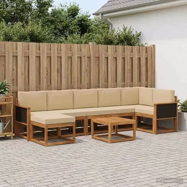 Set di divani da esterno 8 pz Naturale e Beige Poliestere 3385404