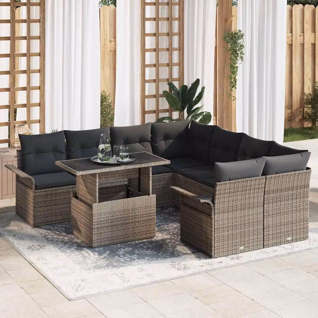 Maison Exclusive - Set di divani da giardino, 9 pezzi, grigio [Materiale sintetico]: rattan sintetico