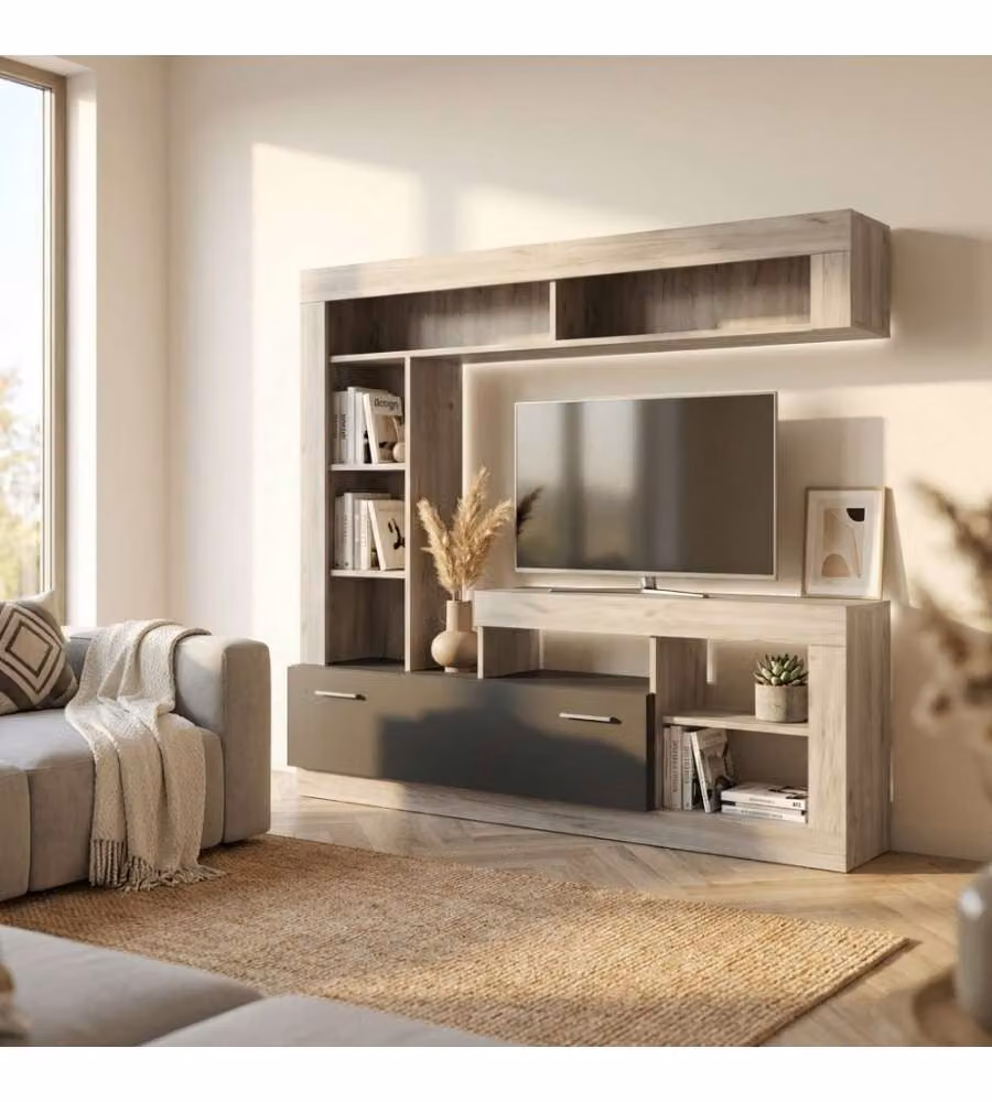 Parete Soggiorno Cosma Leonard Antracite e Olmo L: 170 cm, P: 42 cm, H: 181,5 cm – 1