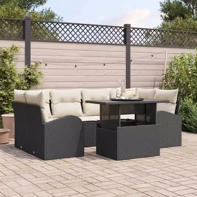 Set Divano da Giardino 7 pz Nero polyrattan 3348573