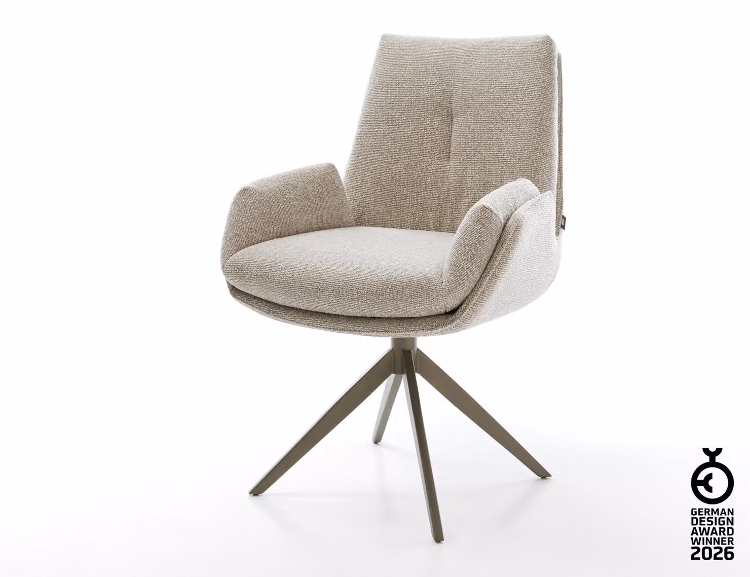 DELIFE sedia girevole Clea-Flex tessuto morbido beige struttura trasversale effetto largo finitura titanio funzione dondolo girevole a 360°