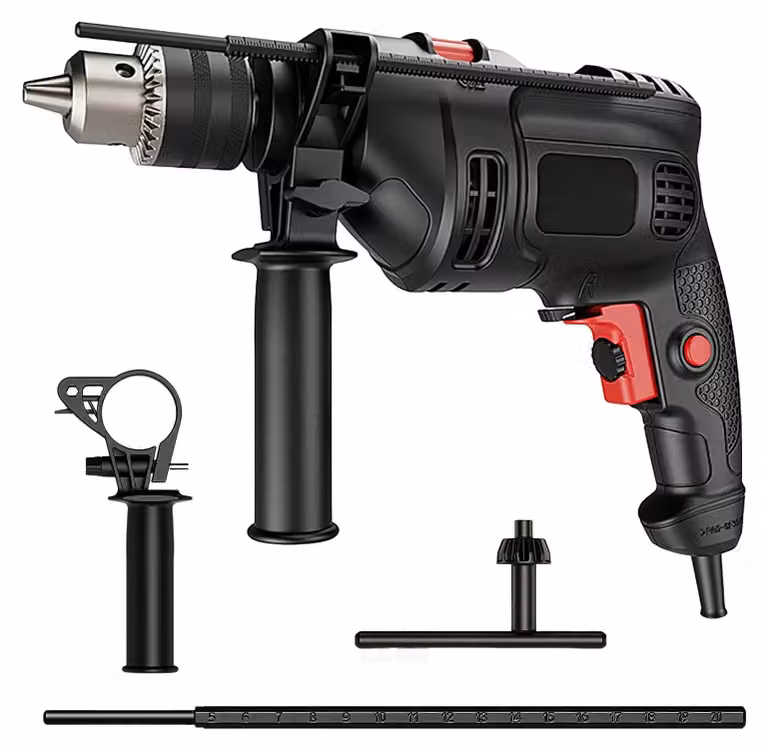 Trapano avvitatore a percussione elettrico - Potenza: 780 W - Mandrino: 13 mm - Velocità variabile - Funzione a percussione - 2 modalità di funzionamento - Spina di tipo europeo