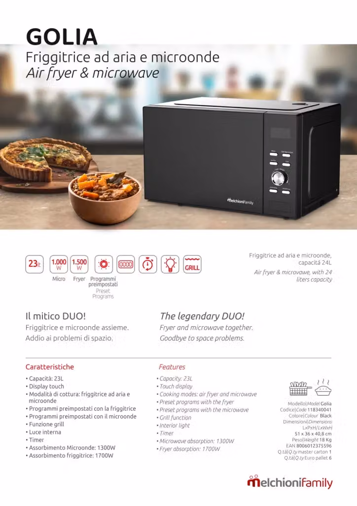 Melchioni Family Microwave Combi con Grill e Hot Air, Nero, L/P/H: 51.0 x 40.8 x 36.0 cm – 2