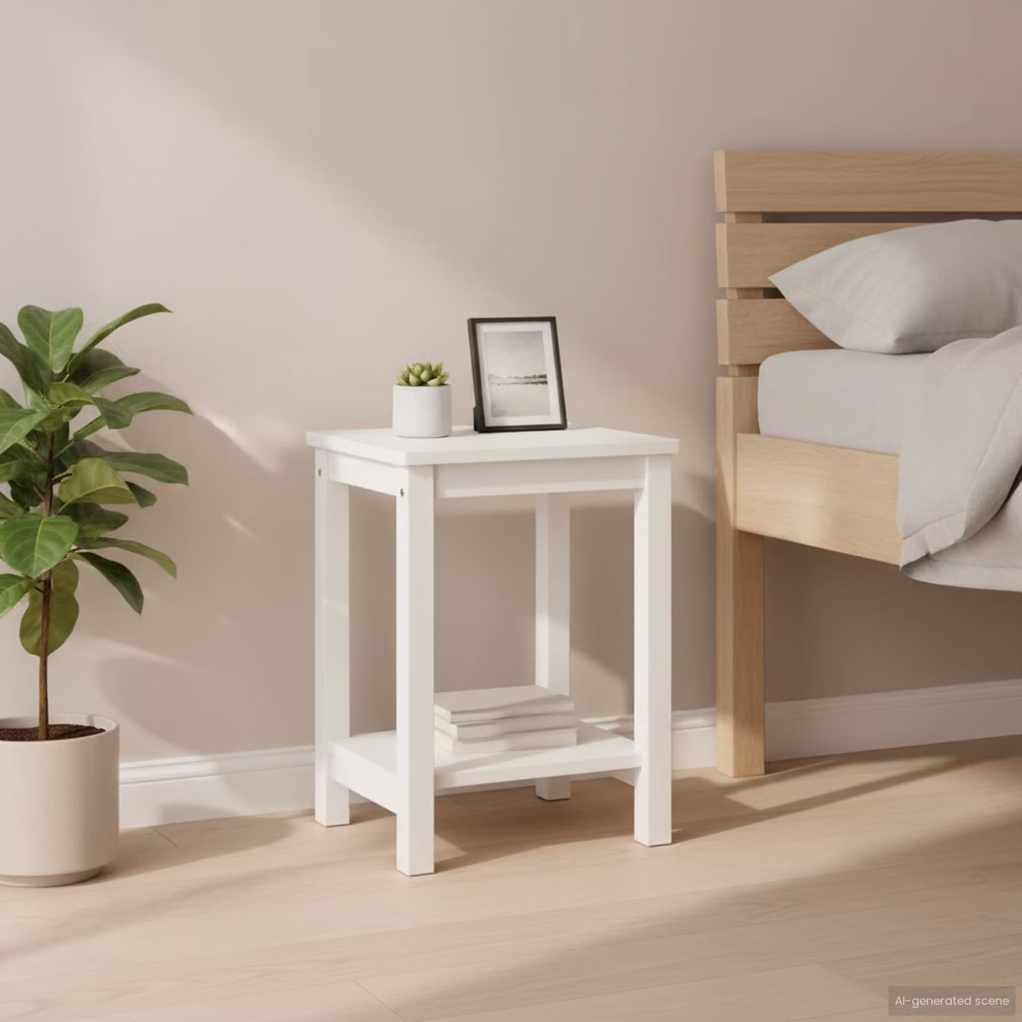 Comodino vidaXL in legno massello di pino bianco, L: 35 cm, P: 30 cm, H: 47 cm