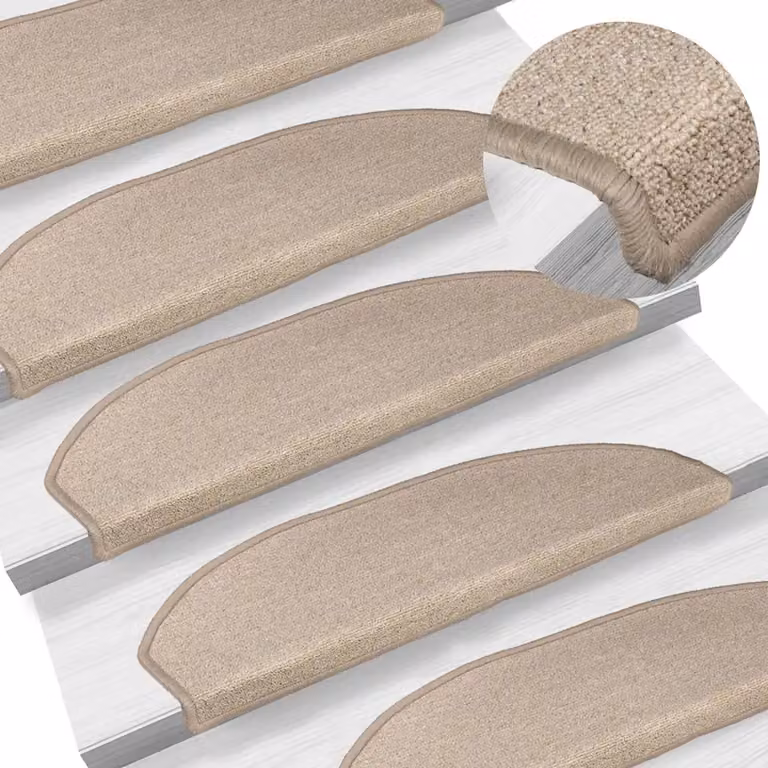 Set di 15 tappetini per scale semicircolari vidaXL in polipropilene, disponibili in grigio o beige, L: 56 cm, P: 17 cm, H: 3,5 cm