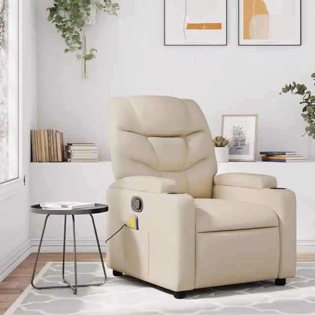 Divano Sedia-Poltrona reclinabile massaggiante in Similpelle Crema 550041