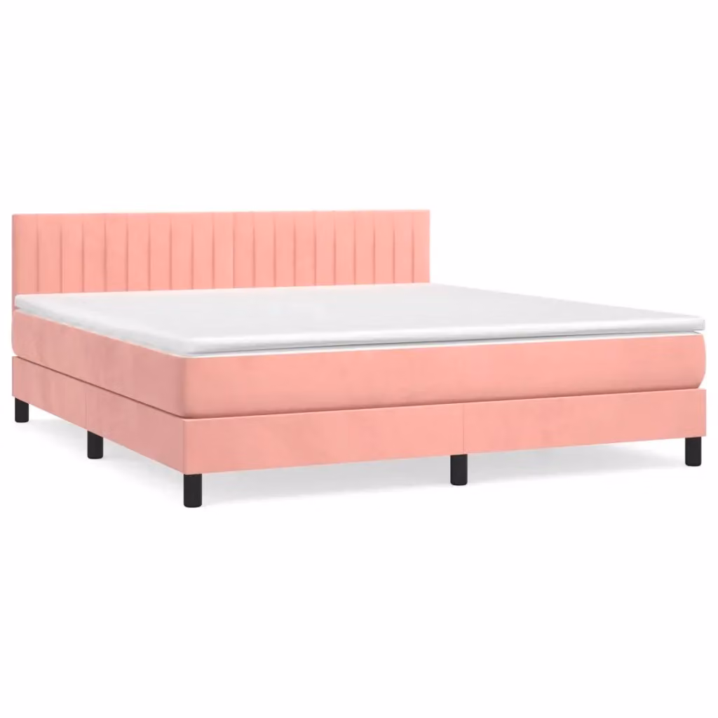 Letto con Giroletto a Molle e Materasso vidaXL in Velluto Rosa e Bianco L/P/H: 160 x 200 x 78 cm – 2