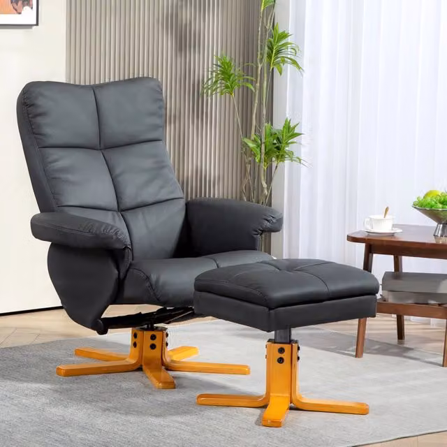 Set da 2 pezzi Poltrona Reclinabile Girevole con Hocker REDOM in ecopelle Grigio scuro