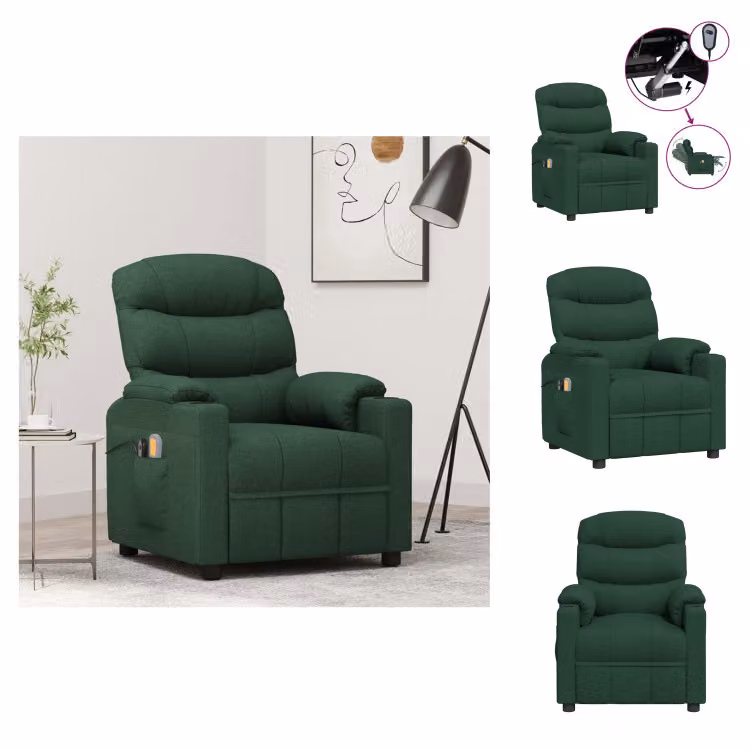 vidaXL Sedia da massaggio elettrica in tessuto verde scuro - Sedia da massaggio