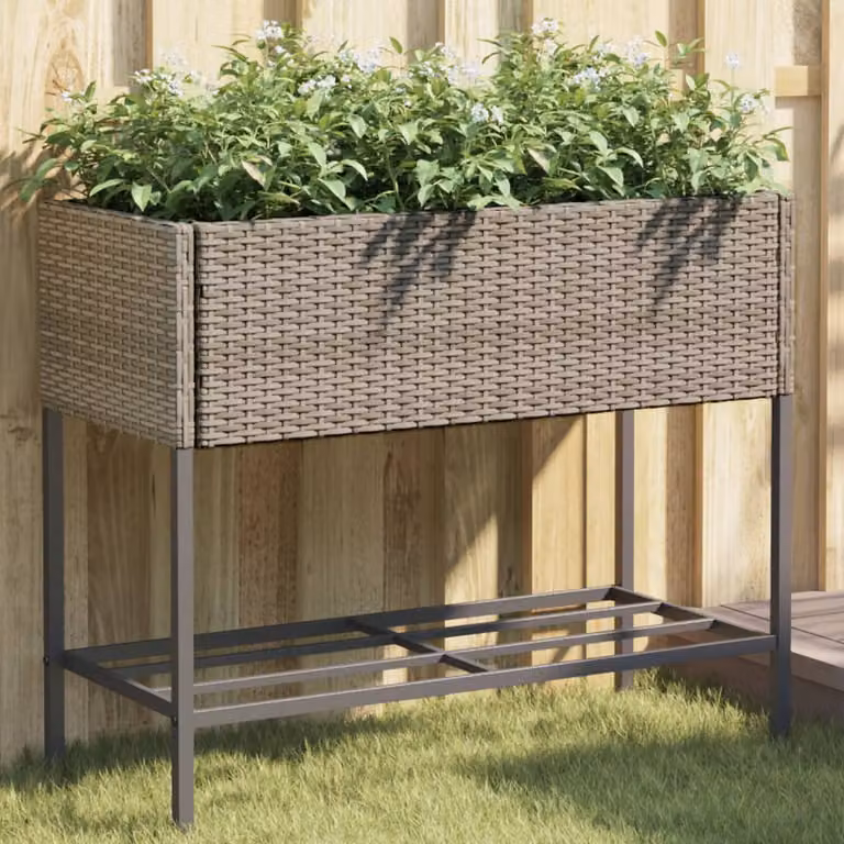 Set di 2 fioriere da giardino con ripiani vidaXL in polyrattan grigio L/P/H: 90 x 40 x 75 cm