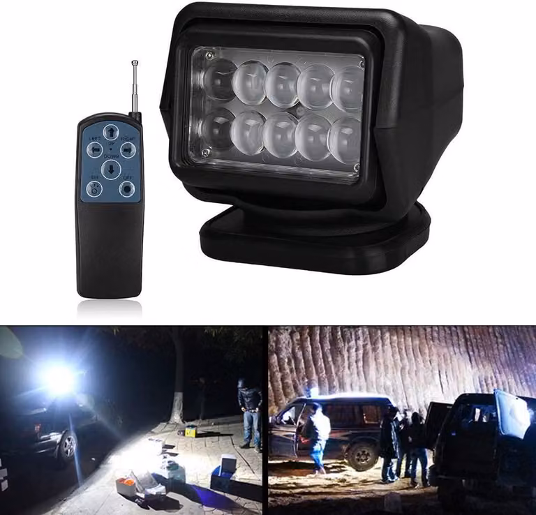 Faro a LED da 50 W, controllabile a distanza, rotazione a 360°, grado di protezione IP67, 12 V