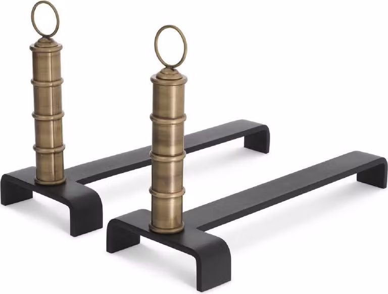 Casa Padrino set di cavalletti per caminetto colori ottone vintage / nero 45 x 17 x h. 30 cm - Accessori per caminetti - Collezione lusso