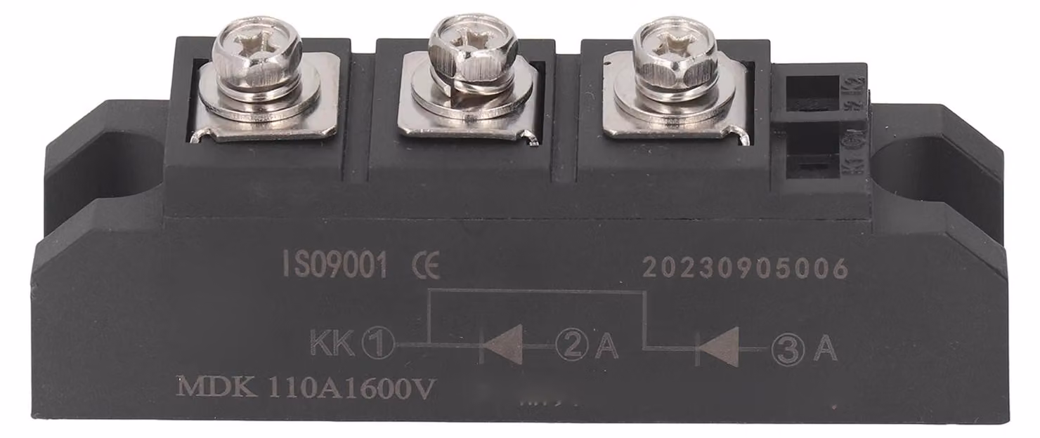 MDK 110 A 1600 V: Modulo catodico comune, raddrizzatore a diodi, 2 in 1, uscita fotovoltaica, trattamento antiriflesso, adatto per combinatori, quadri elettrici DC