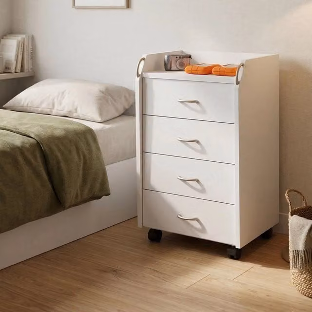 Cassettiera DMORA con 4 cassetti, design moderno, colore bianco, L: 40 cm, P: 36 cm, H: 65 cm