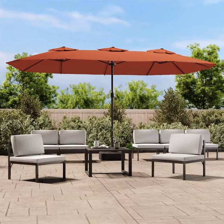 Ombrellone a doppia testa con braccio cantilever vidaXL, colore terracotta, L: 449 cm, H: 245 cm