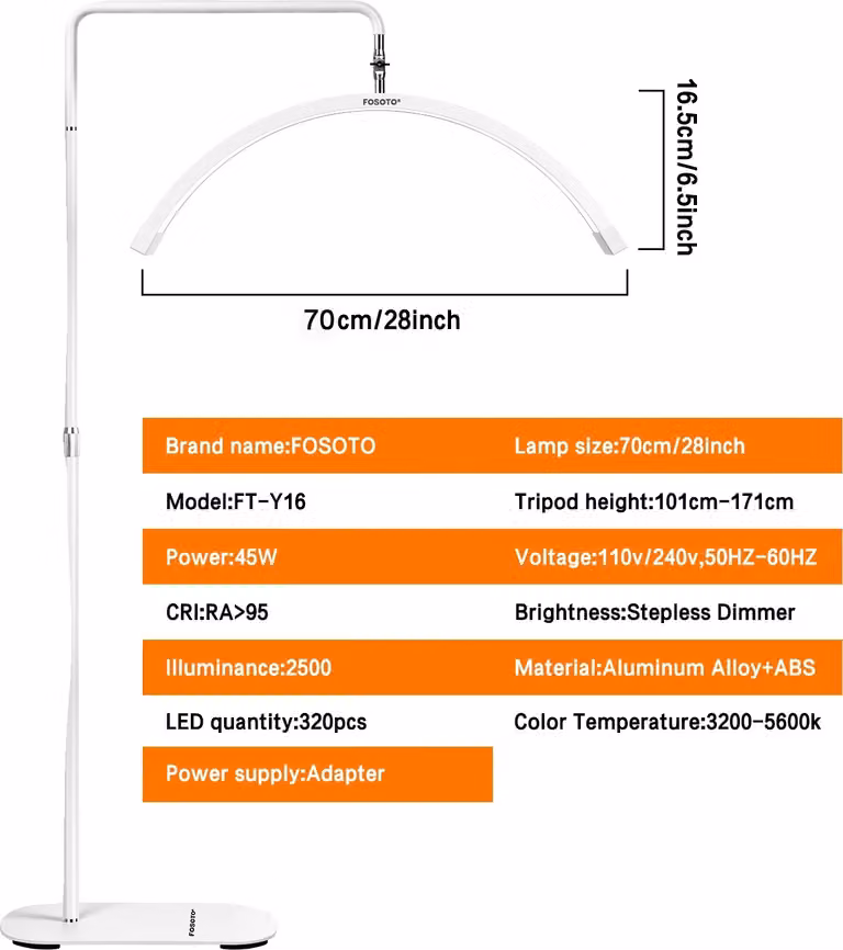 Luce LED per ciglia, potenza 45W, luminosità regolabile, BIANCO