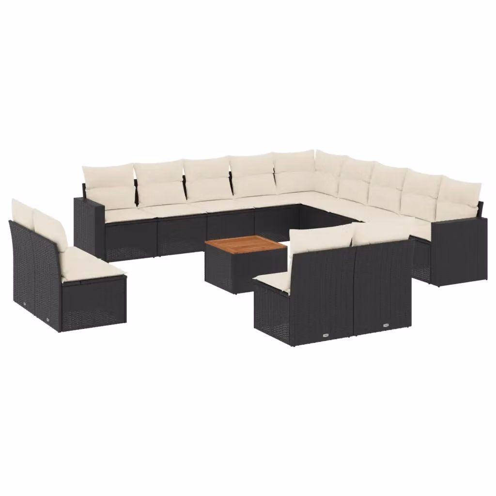 vidaXL Set Divani da Giardino a Forma di L con Cuscini e Tavolino, Polyrattan e Acciaio, Nero e Bianco – 2