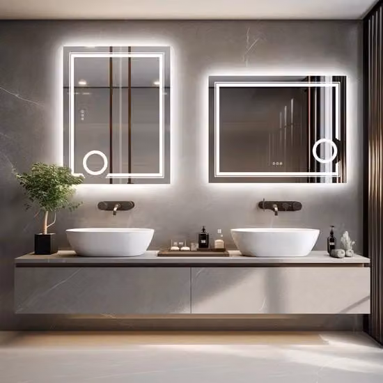 Specchio Bagno con LED - Trucco - Anti Condensa - Sezione Ingrandita - Illuminazione LED - Regolabile Rettilineo - 70 x 90 CM