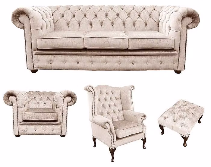 Sofagarnitur Chesterfield Polster Couch Sofa Leder Sitz Garnitur Ohrensessel 417