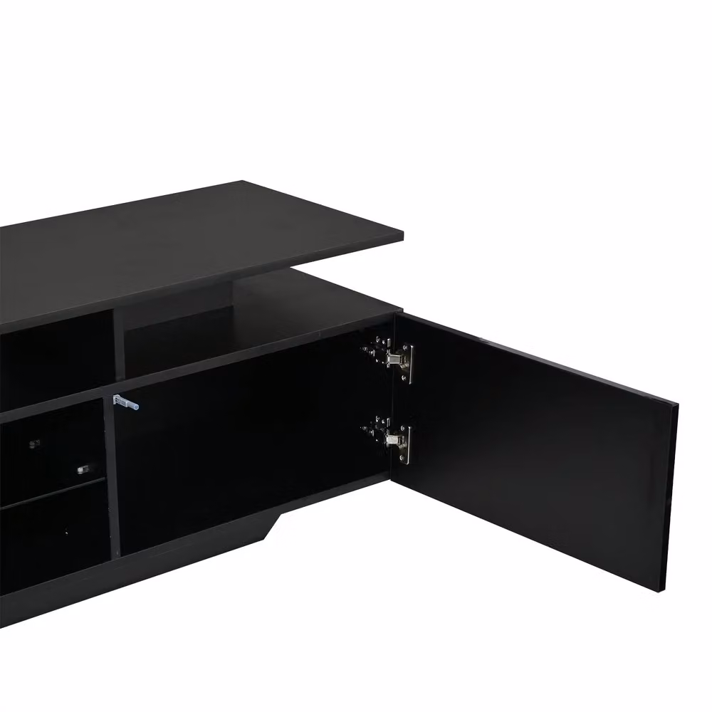 Mobile TV Minimal nero lucido in MDF con luci LED e ripiani per soggiorno L: 160 cm, P: 40 cm, H: 45 cm – 2