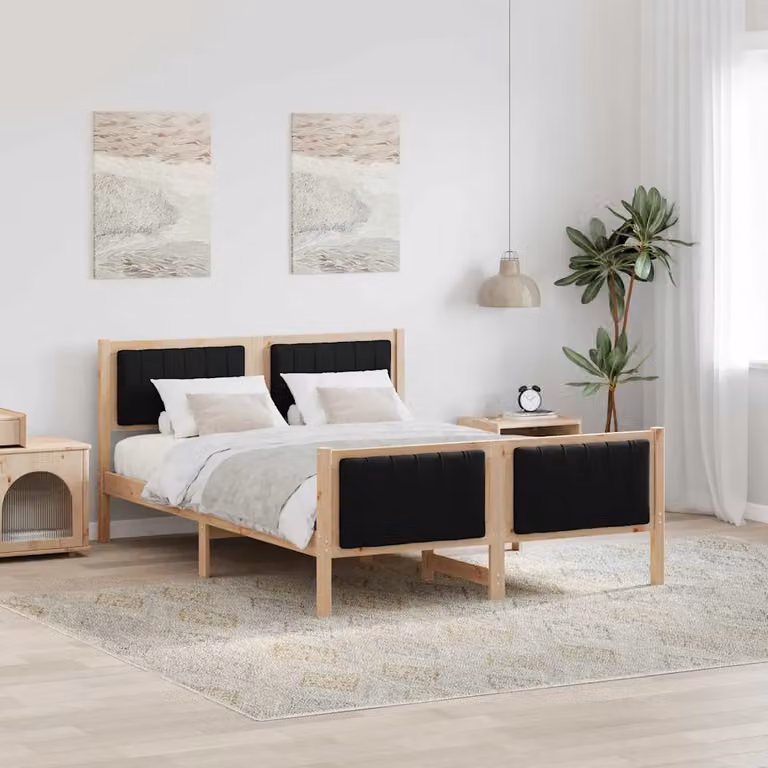 Struttura del letto con testiera vidaXL in legno di pino, marrone e nero, 140 x 190 cm