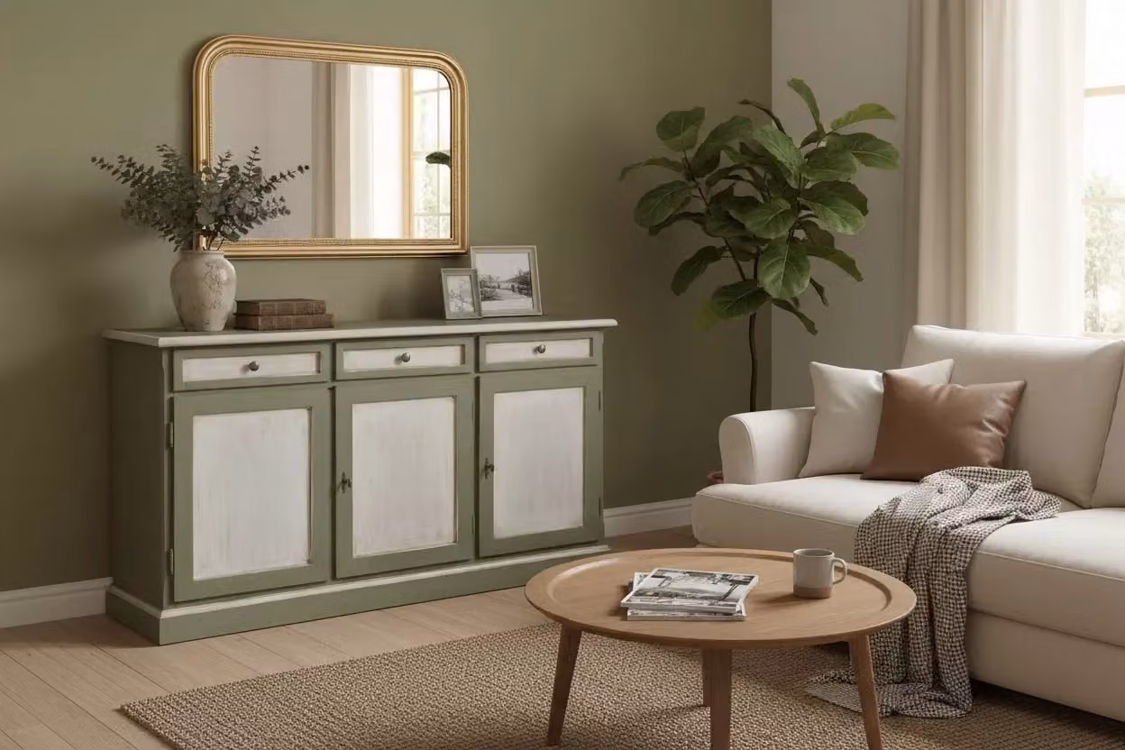 Madia credenza shabby chic in legno bicolore bianco e verde Mobili 2G L: 156 cm, P: 42 cm, H: 85 cm – 2