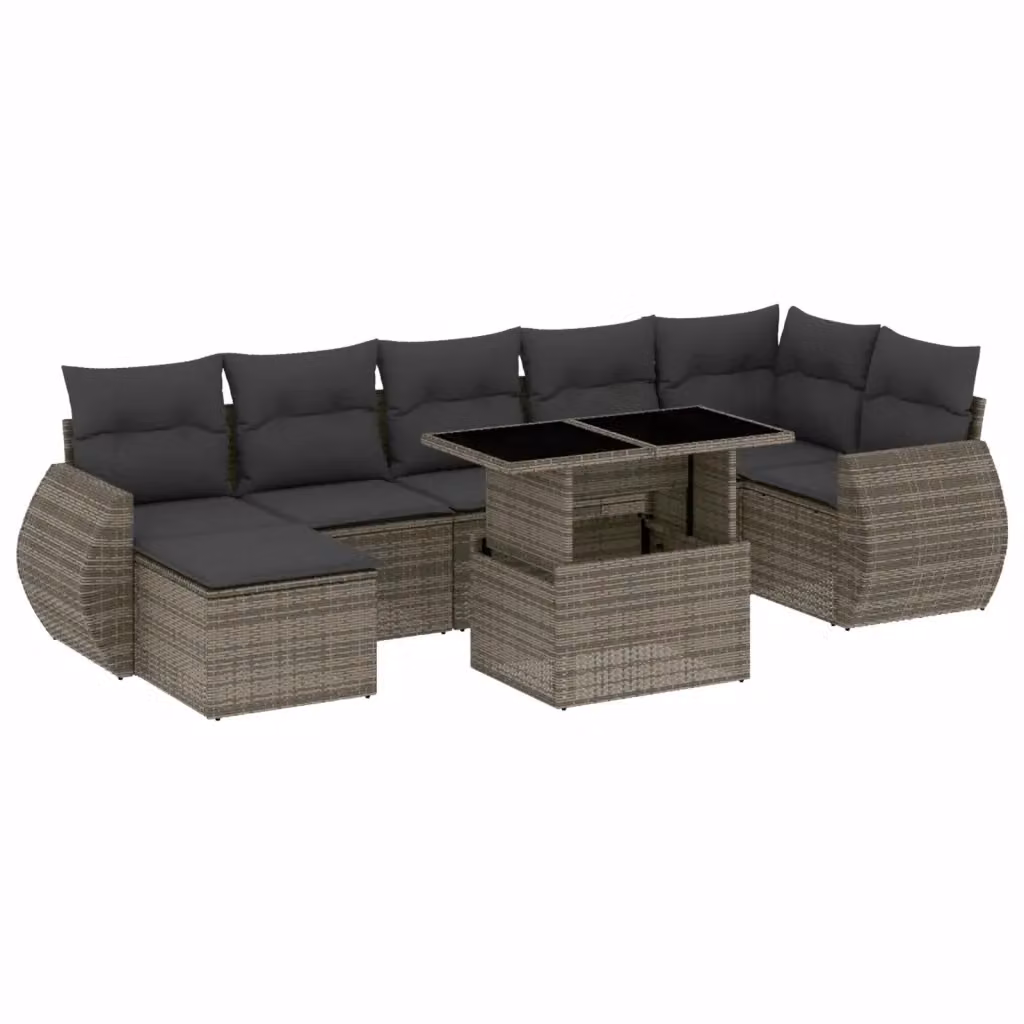 vidaXL Set Divano da Giardino 8 pz in Polyrattan Grigio con Cuscini e Tavolino – 2