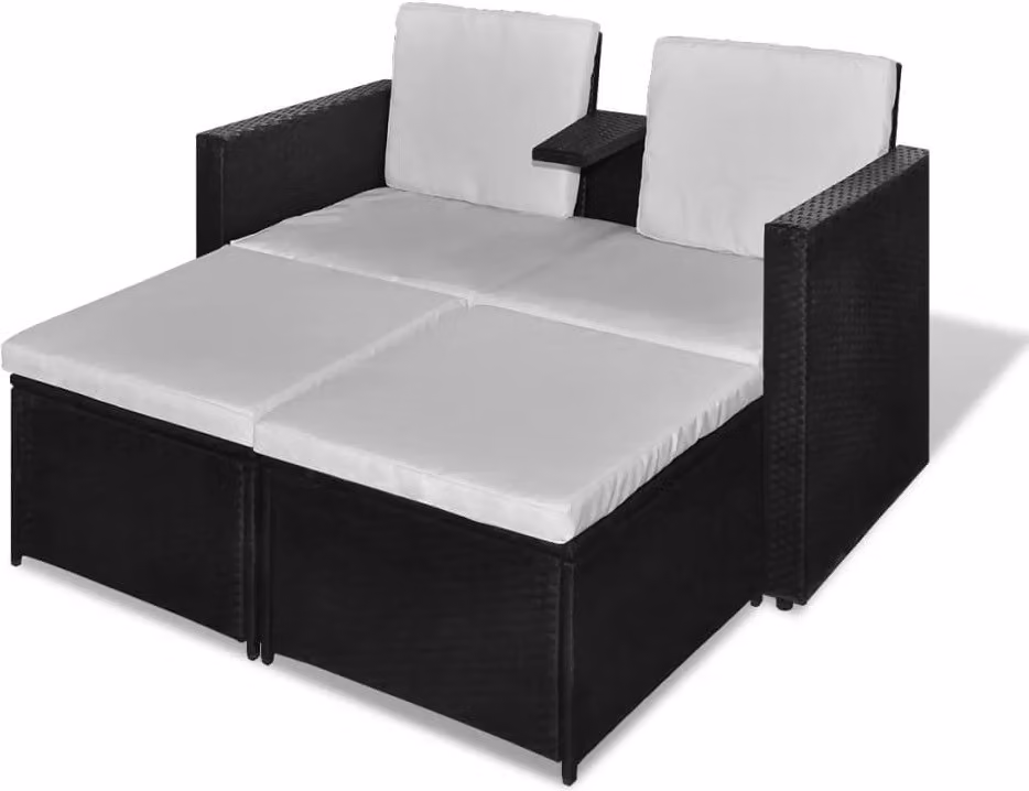 Set Divani da Giardino 4 pz con Cuscini in Polyrattan Nero