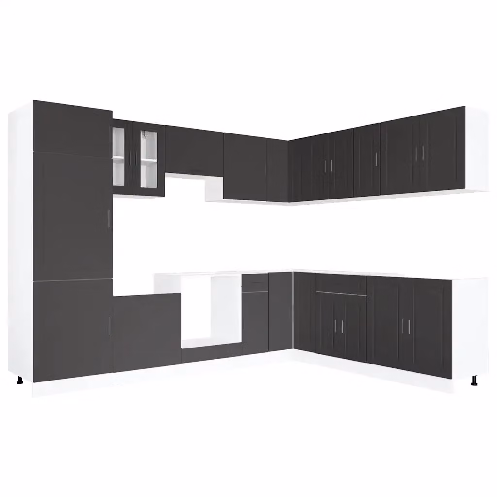 Set di mobili da cucina moderno vidaXL in legno e vetro nero composto da 14 pezzi con ante a battente – 2