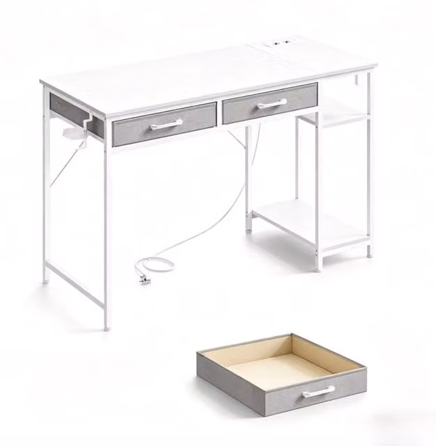 Scrivania computer 120x51x75 cm in metallo e legno melaminico bianco， con contenitore