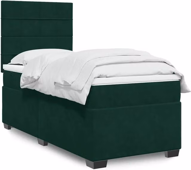 Letto moderno vidaXL con struttura in velluto verde e bianco, materasso ibrido e illuminazione sottostante, L/P/H: 90 x 190 cm – 1