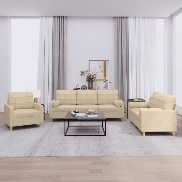Set di divani moderno vidaXL in tessuto beige con cuscini per soggiorno