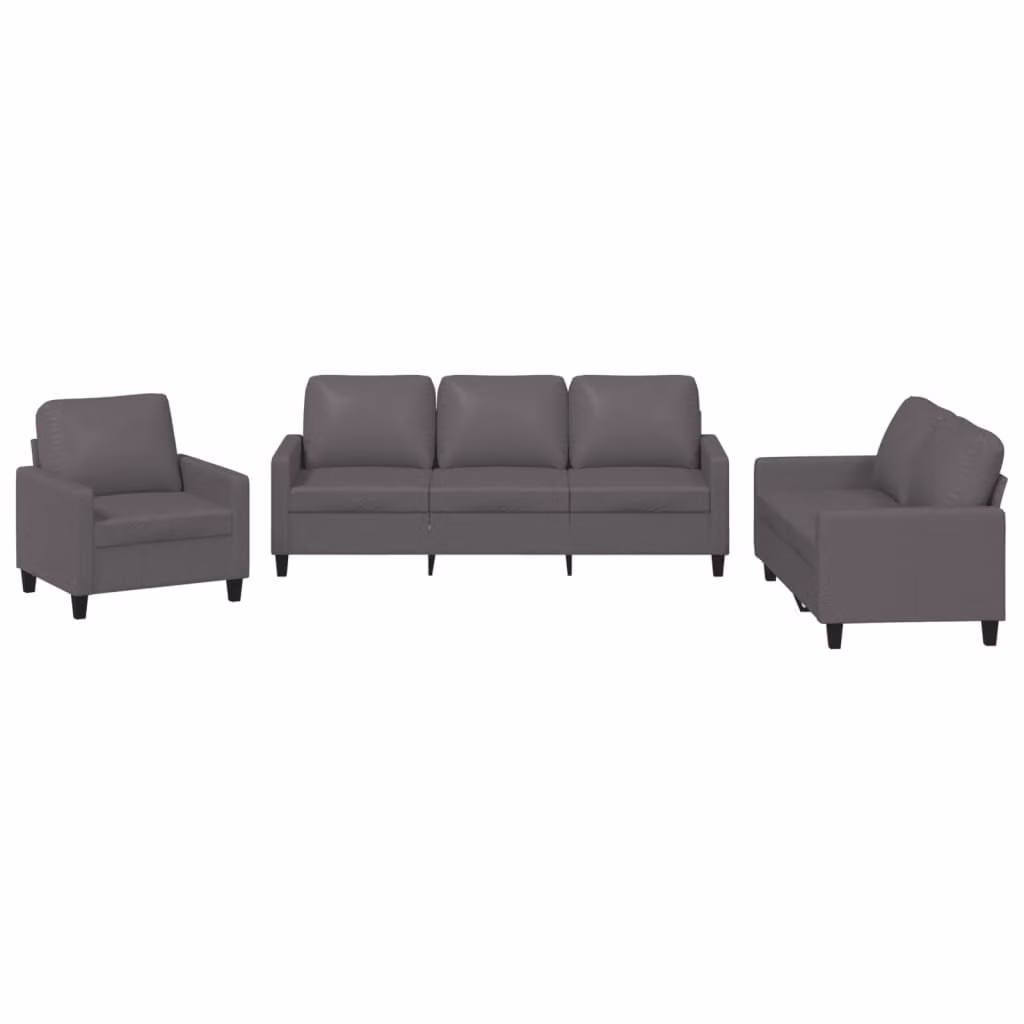Set di Divani 3 pz con Cuscini Grigio in Pelle finta