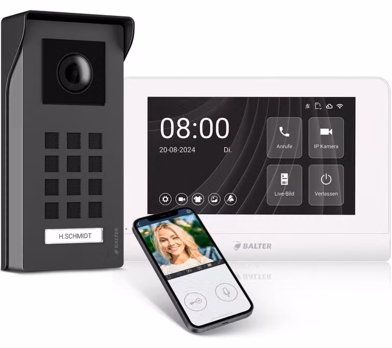 Videocitofono con monitor integrato da 7 pollici, risoluzione Full HD, connessione cablata a 2 fili, visione notturna, ideale per abitazioni unifamiliari