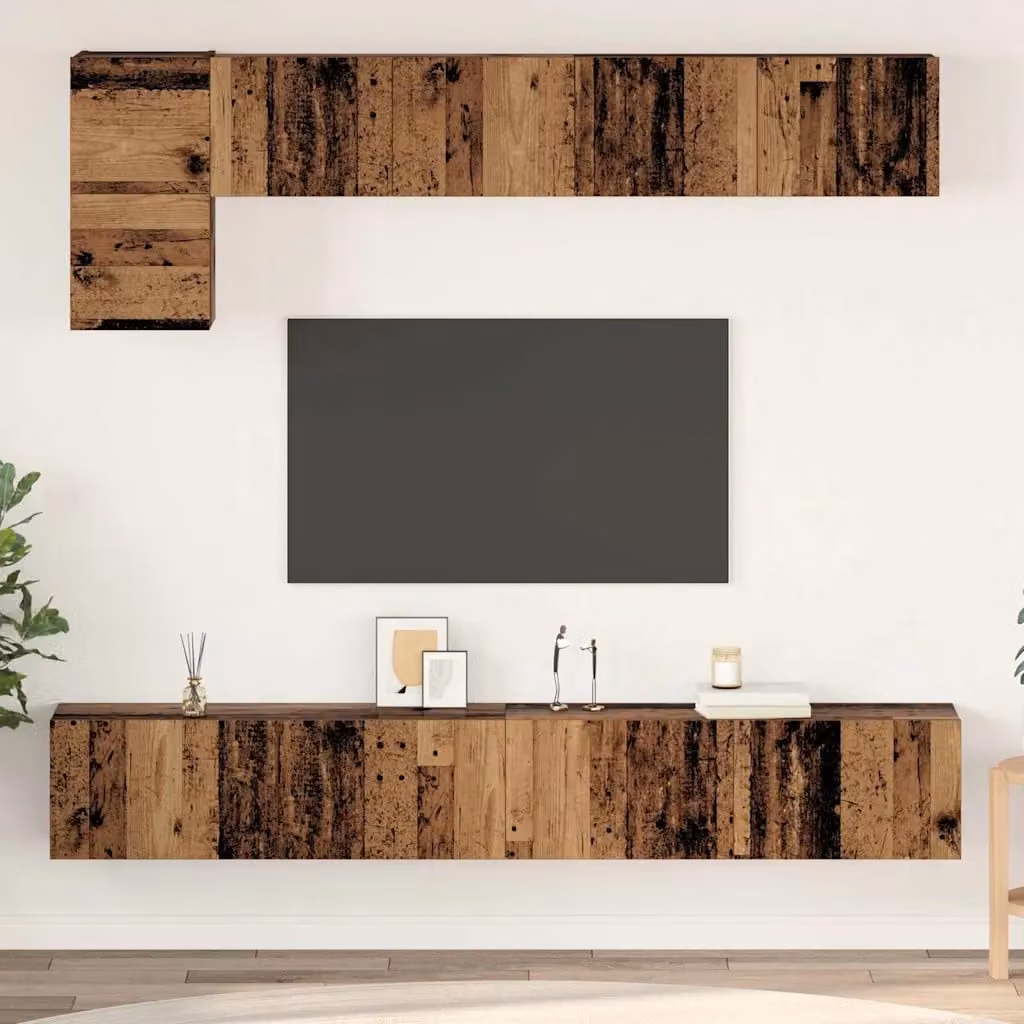 Set mobile TV moderno vidaXL in legno effetto vecchio marrone da 5 pezzi – 1