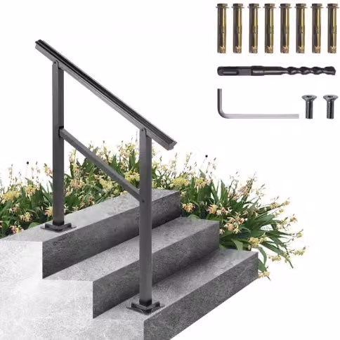 Corrimano per scale VEVOR in alluminio nero per installazione a terra, ideale per esterno, giardino o balcone, Altezza: 89,5 cm