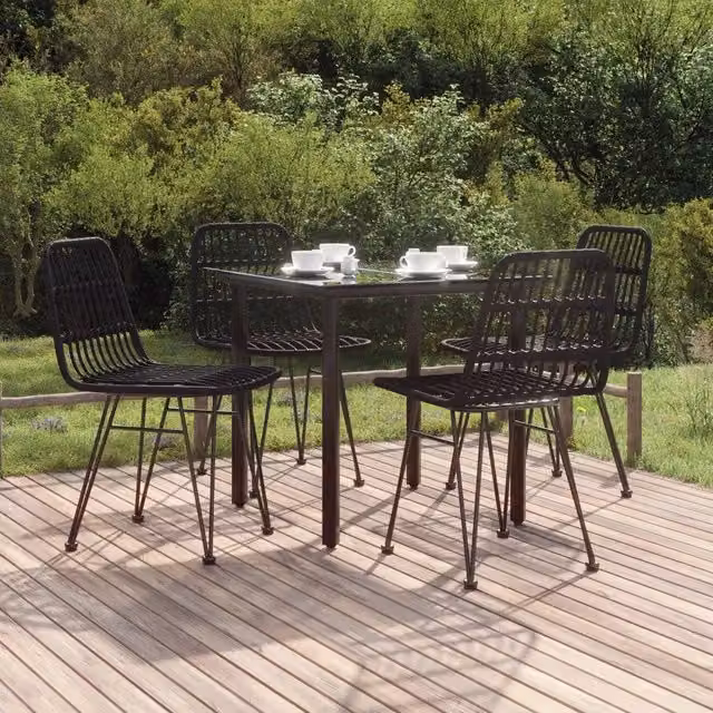 Set da pranzo da giardino moderno vidaXL in polyrattan nero con tavolo in vetro e 5 sedie