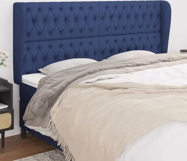 Testiera ad Orecchio vidaXL in Tessuto Blu con Struttura in Legno L: 183 cm, P: 23 cm, H: 118/128 cm – 2