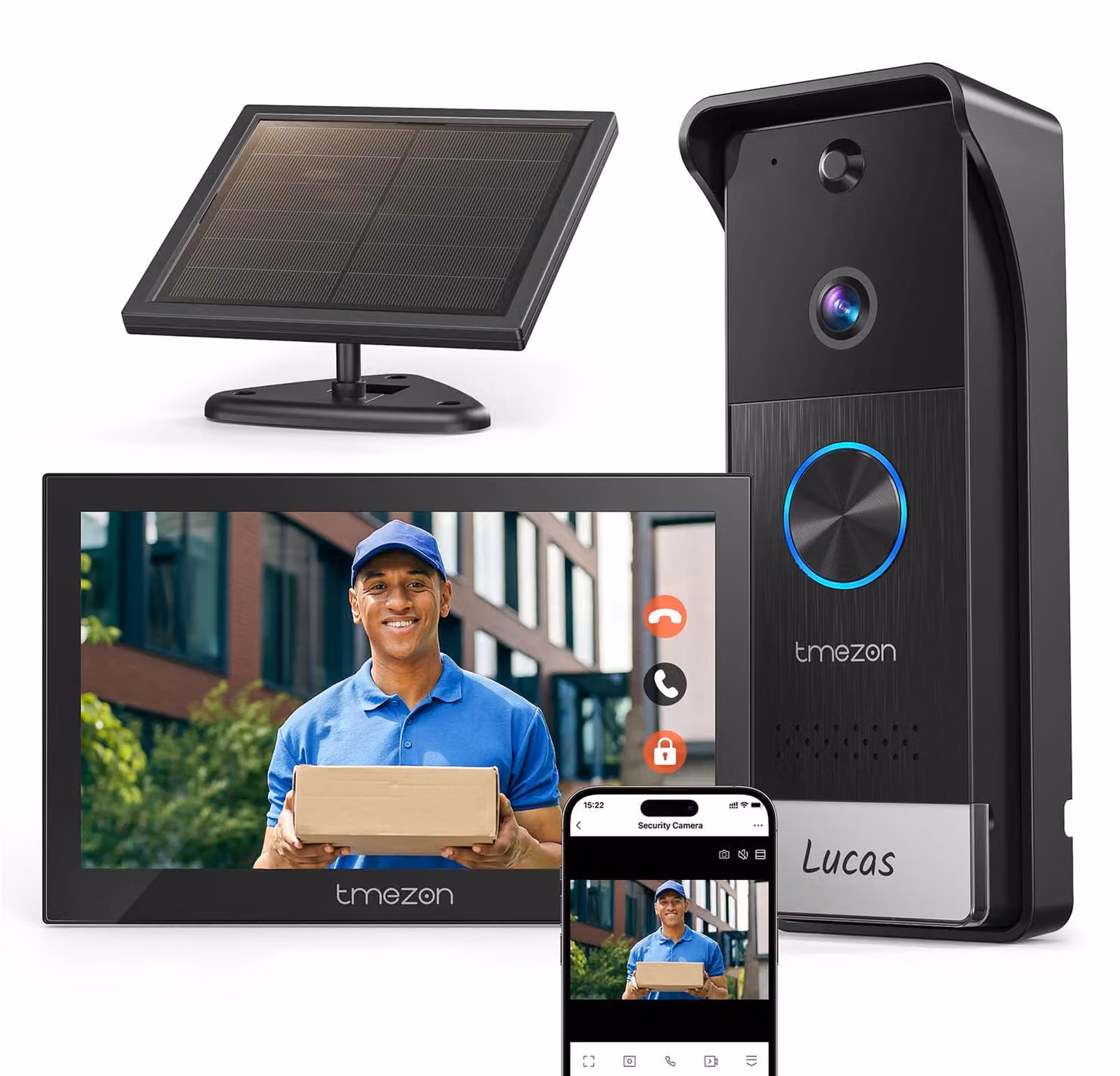 Videocitofono wireless - Schermo touchscreen da 7 pollici - Telecamera HD 1080p - Materiale ABS - Sistema di sicurezza per esterni - Interfono