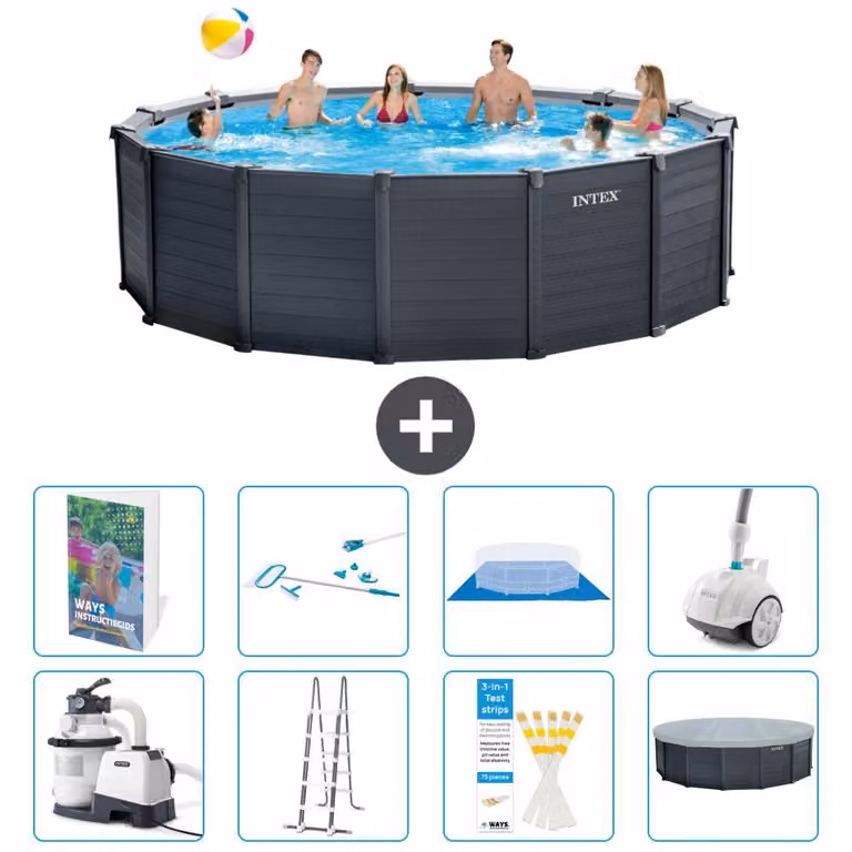 Pannello per piscina in grafite, modello Rund - 478x124 cm - composto da 7 elementi, codice S605