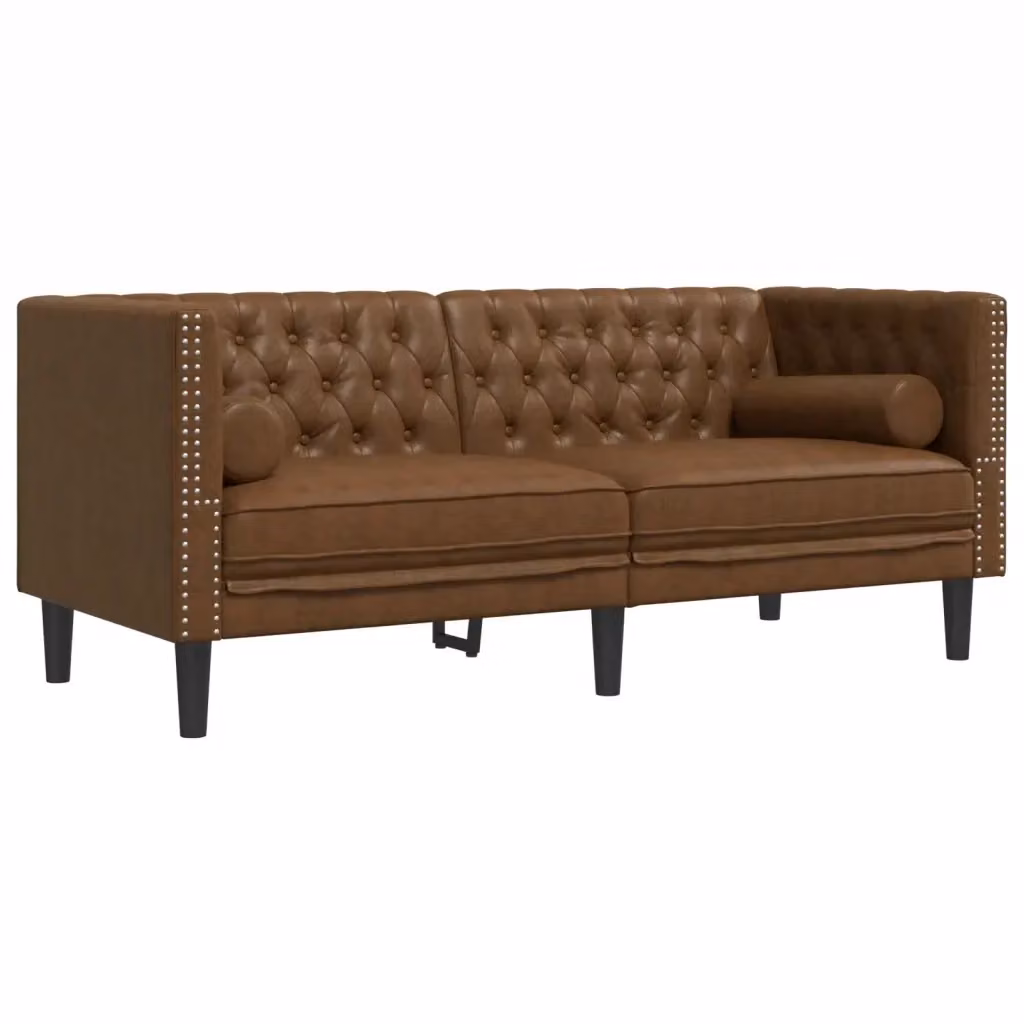 Divano Chesterfield a 2 posti vidaXL in ecopelle marrone con cuscini inclusi L: 174 cm, P: 74,5 cm, H: 70,5 cm – 2