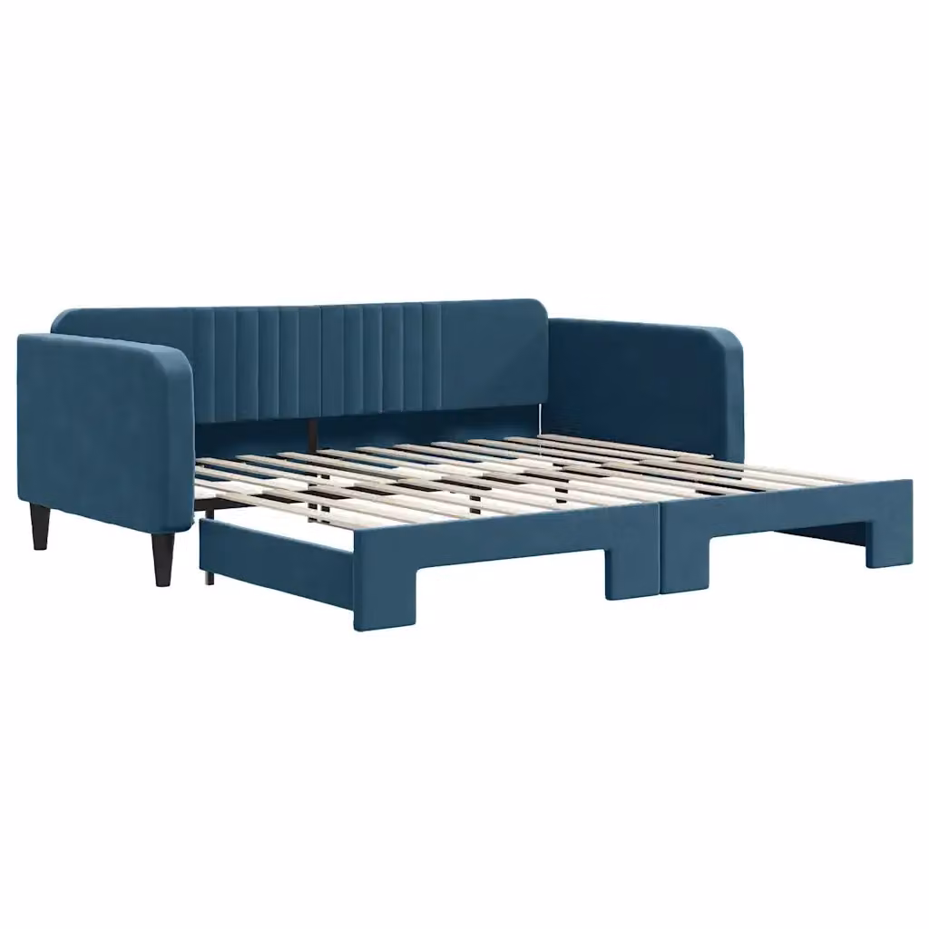 Divano Letto con Letto Estraibile vidaXL in Velluto Blu per Soggiorno e Camera da Letto L/P/H: 223 x 110 x 75 cm con Dimensioni Letto 100 x 200 cm – 2