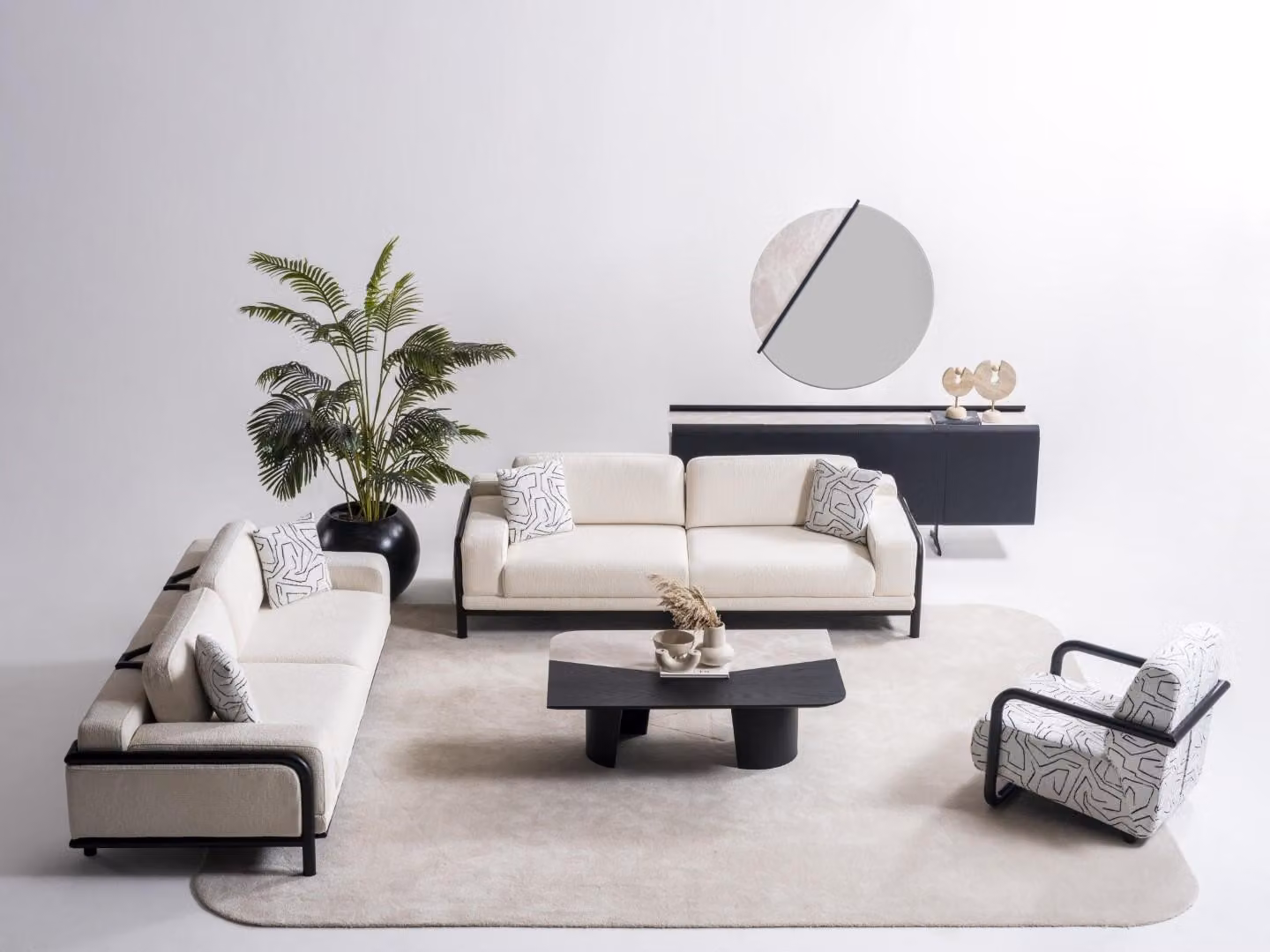 Elegantes 6-teiliges Wohnzimmer Set aus Holz in Beige mit modernem