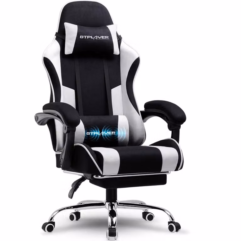 Sedia da gaming GTPLAYER, sedia da ufficio, sedia ergonomica per computer, sedia da gaming con supporto lombare massaggiante, poggiapiedi e poggiatesta