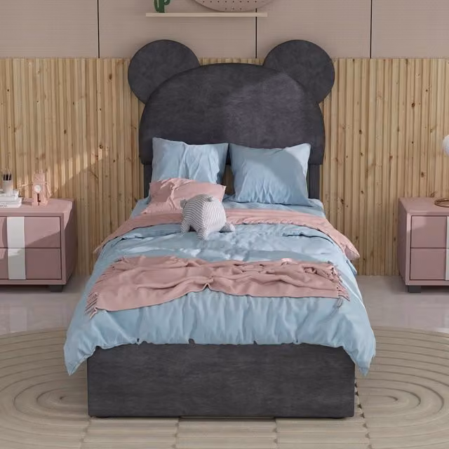 Letto imbottito 90x200 - Xylo - Grigio con funzione di sollevamento