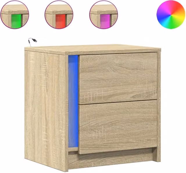 Set di 2 Comodini Moderni vidaXL con Luci LED Integrata in Legno e MDF Colore Marrone