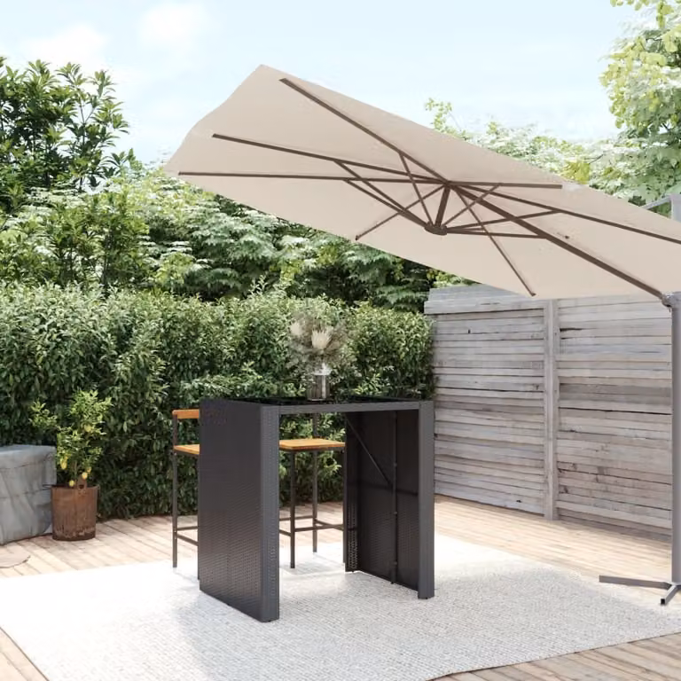 The Living Store Tavolo da bar con piano in vetro nero 105x80x110 cm in poly rattan