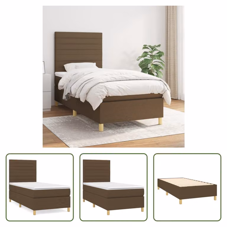 The Living Store Letto a molle con materasso marrone scuro 90x190 cm in tessuto