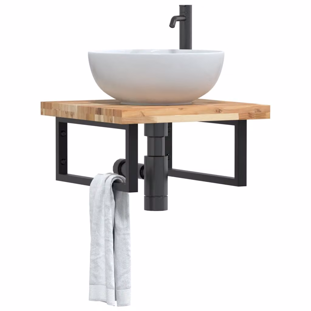 vidaXL Ripiano a Parete per Lavabo in Accacia e Metallo Nero e Marrone