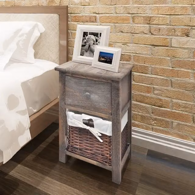 Set di 2 comodini Design Mania in legno e rattan marrone stile rustico